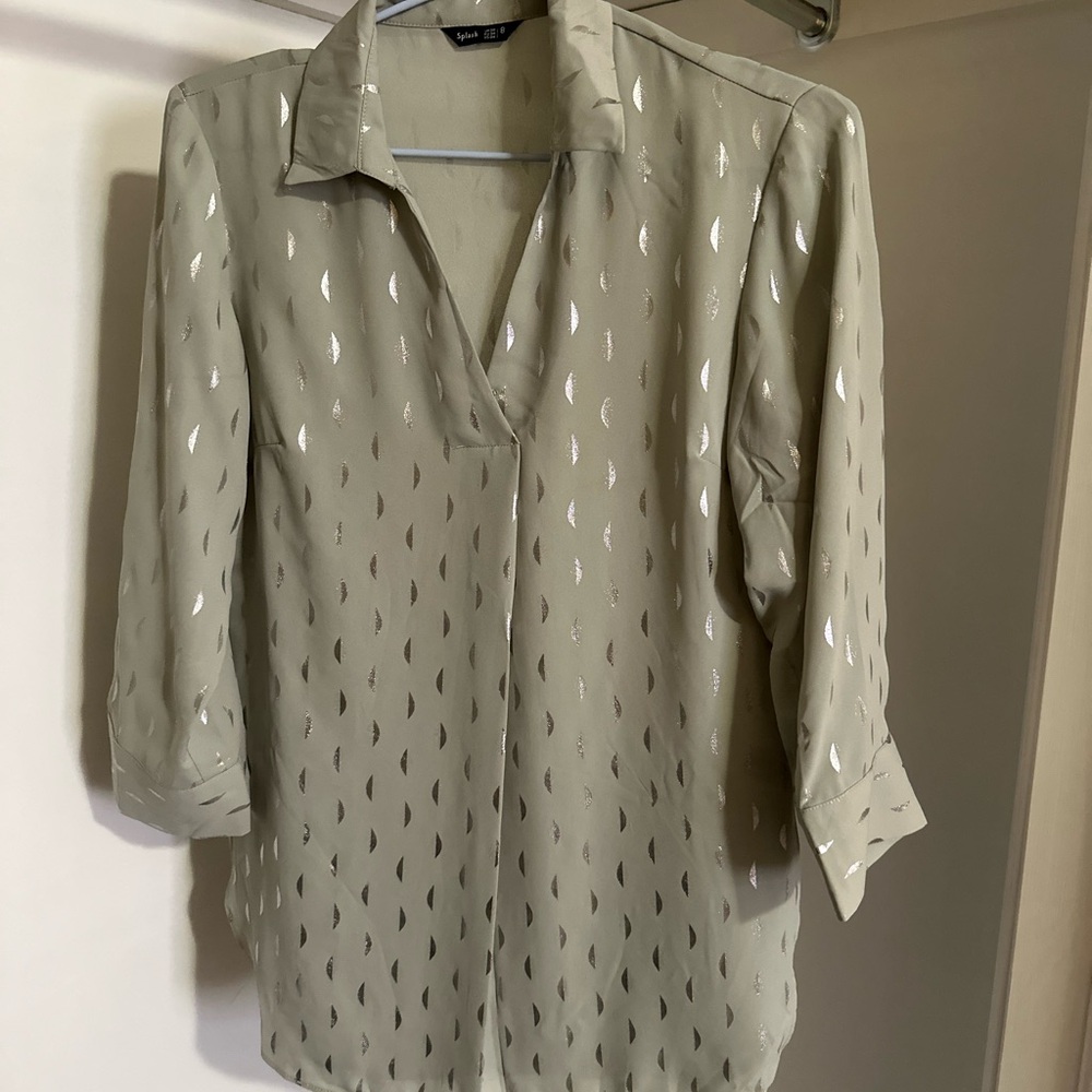 Olive Blouse with Shimmer Design